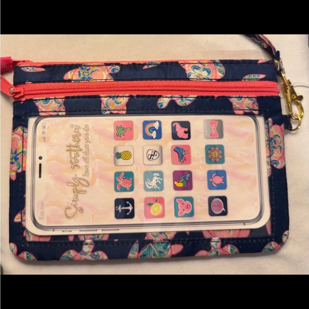 🩷 🐢 Simply Southern Navy and Pink Turtle Wristlet Wallet /Phone Carrier 🩷🐢